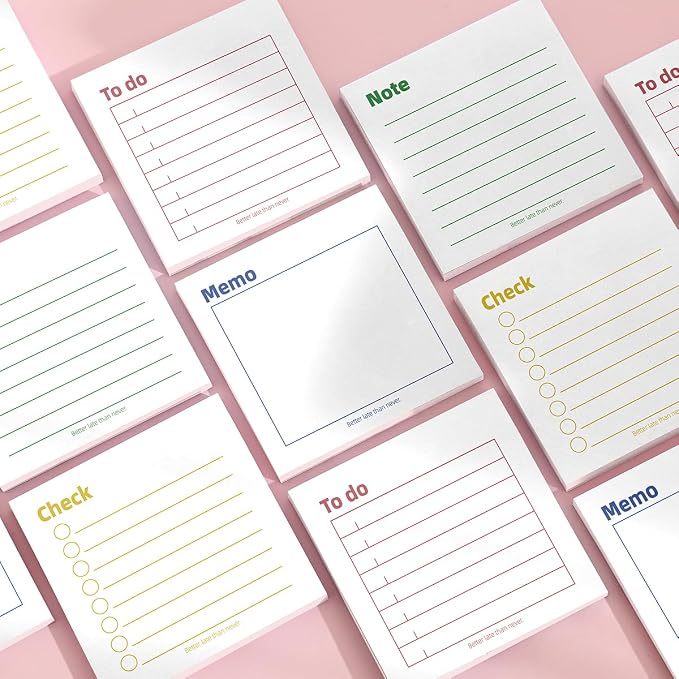 4 Pack/200 Sheets 3x3 inch Sticky Notes Set, High-Adhesive Productivity Planner Pads for Time Management, Vintage Daily Task Notes for Journal Office School Home, Bulk Retro Stationery Gift