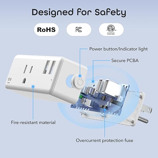 Geeni Switch + Charge Multi Port Smart Wi-Fi Plug with 2 USB Ports, Energy Saving Outlet with App Control, Compatible with Alexa and Google Home