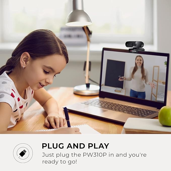 AVerMedia PW310P Webcam - Full 1080p 30fps HD Camera with Autofocus and Dual Stereo Microphones, Work from Home, Remote Learning - NDAA Compliant