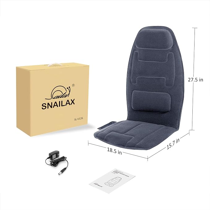 Snailax Massage Seat Cushion with Heat - Extra Memory Foam Support Pad in Neck and Lumbar,10 Vibration Massage Motors, 2 Heat Levels, Back Massager Chair Pad for Back | 【Gift for Men Women】10 Vibration Motors, 5 Massage Modes, Adjustable 3 Intensity, G...