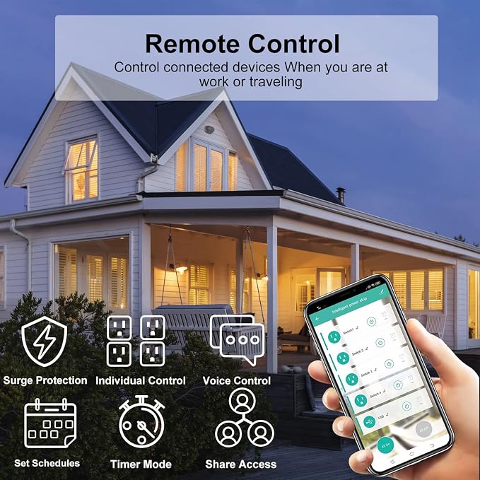 XENON Matter Smart Power Outlet, USB C Power Strip 20W, Siri, Alexa, and Google Home Support, with Remote Control, Timer, and Scheduler Features, Remote Adjustment and Viewing via Mobile App Interface