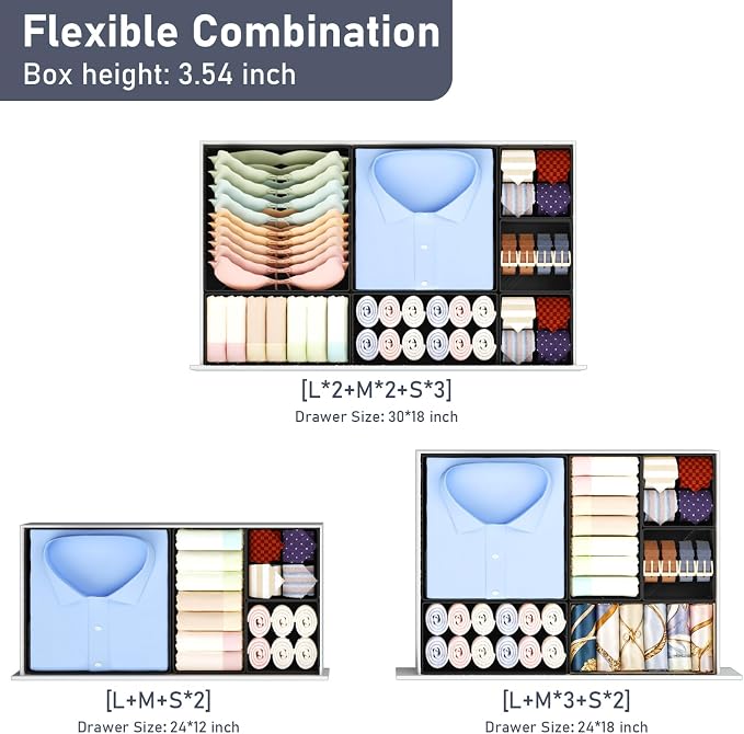DIMJ Drawer Organizer Clothes 30 Pack - Foldable Baby Organizers and Storage & Closet Organizers for Bedroom, Closet - Nursery Organization Dresser Dividers for underwear, Sock,Bra, Belt, Tie, Black