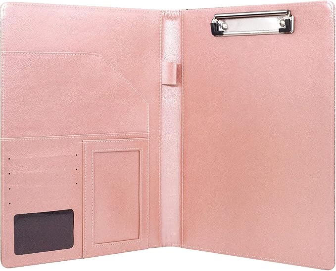 Padfolio Business/Resume Portfolio Folder, Leather Interview Portfolio Business Portfolio Portfolio Organizer with Legal Pad Folder Clipboard,Interview Folder for Men/Women, Colorful Pink