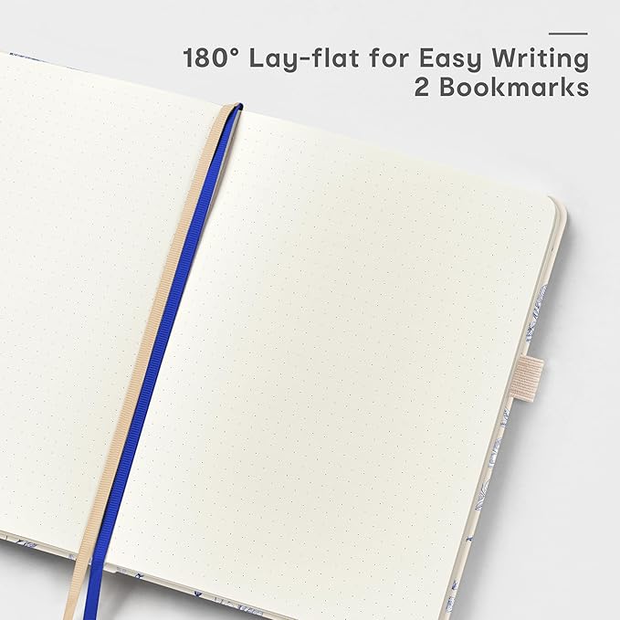 &And Per Se Dotted Journal Notebook, A5 Hardcover Aesthetic Dotted Notebook – 160 Pages 100gsm Thick Dot Grid Paper, 3 Sticker Sheets – Gift-Ready Journaling Kit for Women (Blue Flowers)