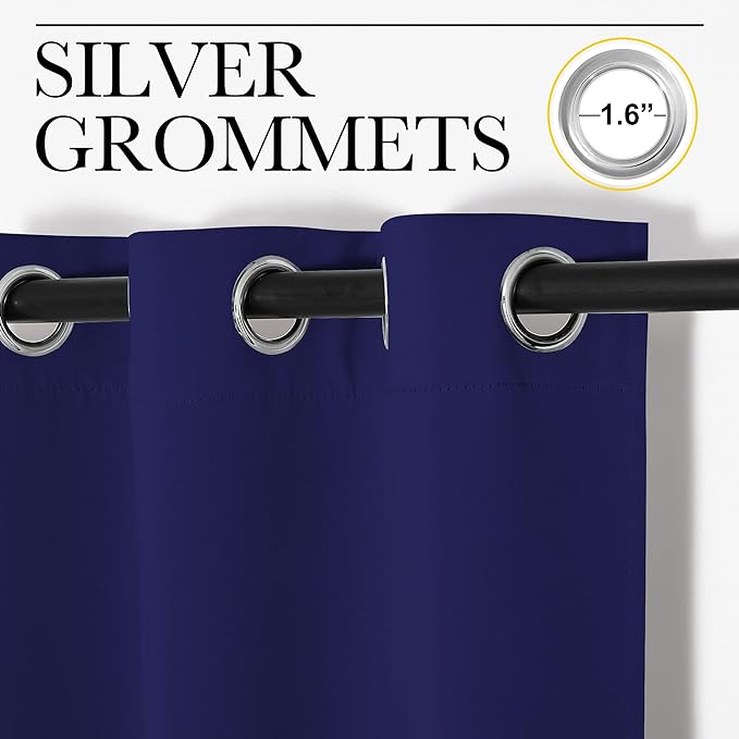 NICETOWN Window Drapes Long Curtains - Living Room Panels Grommet Top Window Treatment for Hall & Guest Room (Navy Blue, 42 inches Wide x 90 inches Long, 2 Pieces)