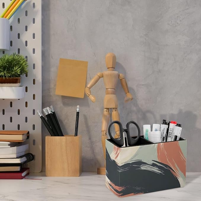 Modern Minimalism Art Swirl Desk Organizer PU Leather Caddy Holder | 5.9*2.8*4.3",multi-function storage box for phone remote pen makeup brush