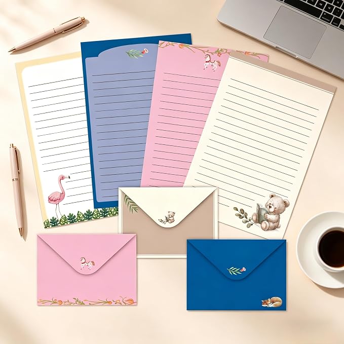 Sweet Cute Stationery Set, 92PCS Stationary Paper and Envelopes Set, 60 Writing Paper 30 Envelopes 2 Sticker Sheets, Vintage Stationery Sets for Letter Writing