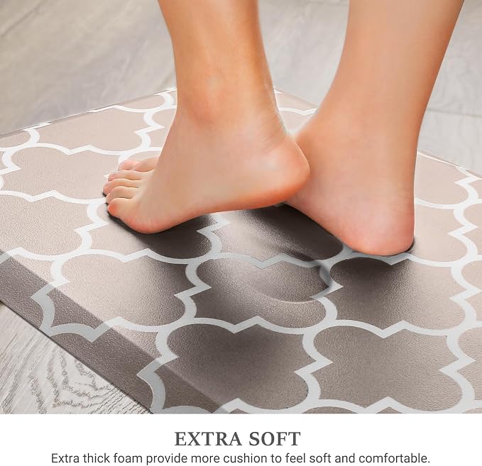 WISELIFE Kitchen Runner Rugs Anti-Fatigue mats,17.3"x 28",Non Slip Waterproof Ergonomic Comfort Mat for Kitchen, Floor Home, Office, Sink, Laundry,Khaki