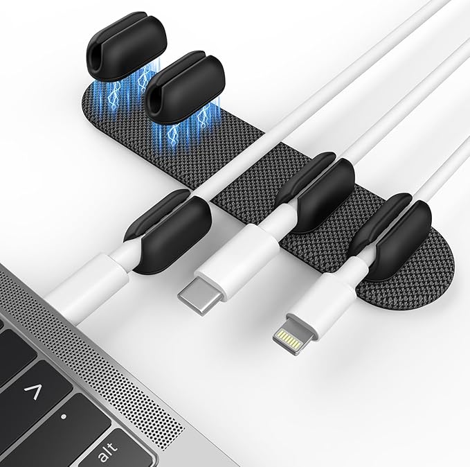 6 Pack Magnetic Cable Holder [2 in 1 Magnet & Adhesive] Cable Clips Silicone for Phone Charger, SODI Minimalist Cord Holder for Nightstand, Adhesive Cord Organizer for Desk, Car, Office (5-Black)