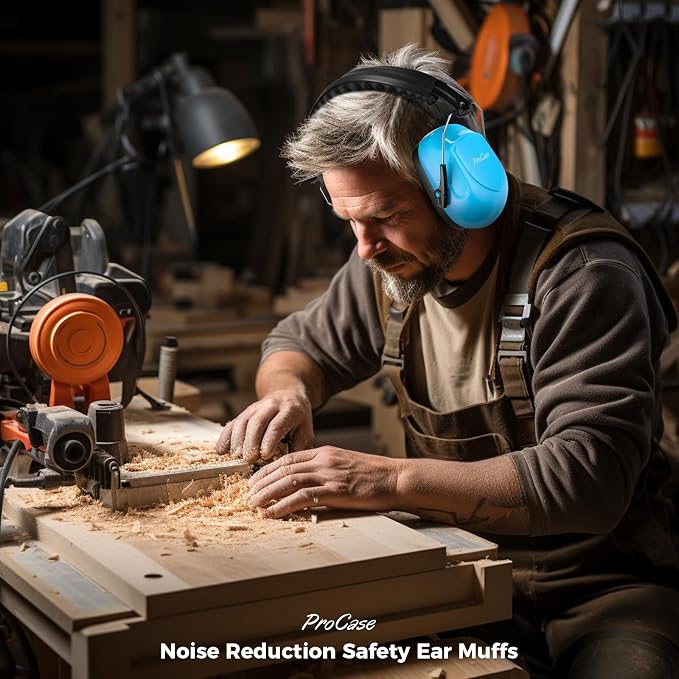 ProCase NRR 28dB Noise Reduction Ear Muffs, Foldable Adjustable Passive Noise Cancelling Headphones for Adults Kids Autism, Hearing Protection for Shooting, Construction, Mowing, Studying -Pure Blue