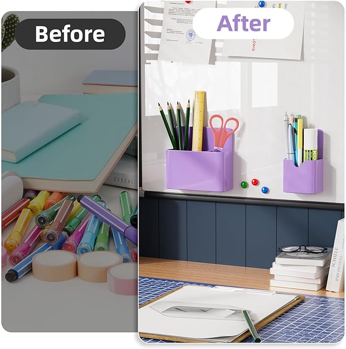 Marbrasse Magnetic Dry Erase Marker Holder,Pen and Eraser Holder for Whiteboard，Magnet Pencil Cup Utility Storage Organizer for Office, Refrigerator, Locker and Metal Cabinets (Purple)