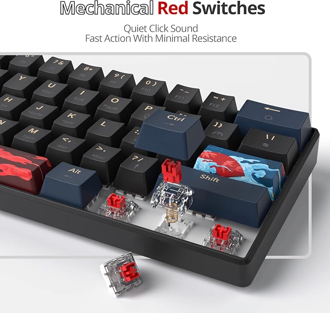 60 Percent Gaming Keyboard Mechanical with Linear Red Switch, 60% Wired Ultra-Compact Mini Keyboard Rainbow with PBT Keycaps for Ps4/Ps5/Xbox(61 Blue)