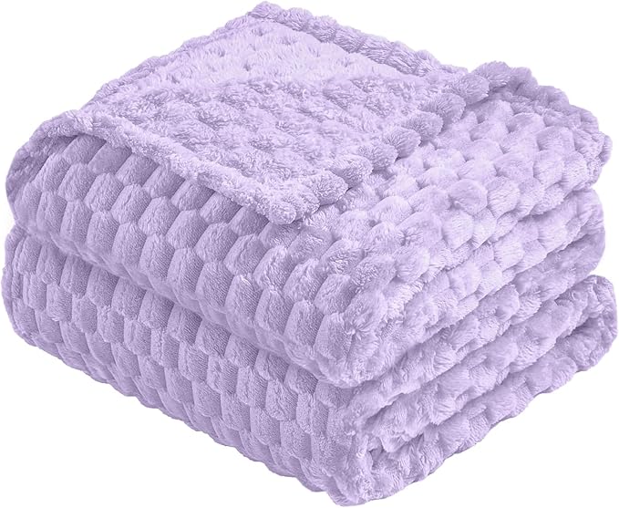 Vessia Flannel Fleece Twin Size Blanket(60x80 inch), 3D Jacquard Light Purple Fuzzy and Warm Blanket for Couch, Sofa, 300GSM Super Soft Touch Cozy Lightweight Bed Decor for All-Season
