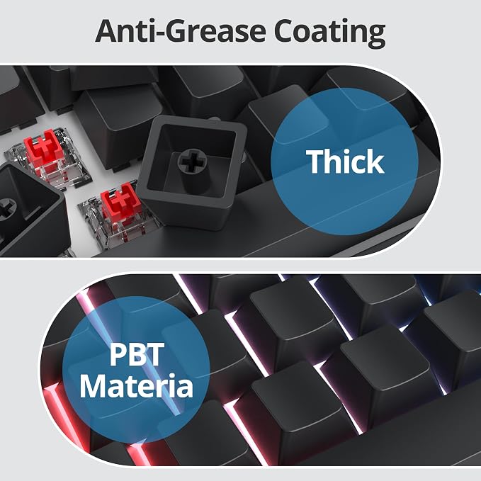 Guffercty kred Black Grey Blank Keycaps Thick PBT Cherry Profile, 129 Keys Minimalist Dolch Keycap Set with 7U Spacebar for Mechanical Keyboard(Blank Grey Black)