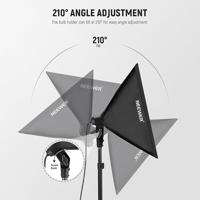 NEEWER 700W Equivalent Softbox Lighting Kit, 3Pack UL Certified 5700K LED Lighting Bulbs, 24x24 inches Softboxes with E26 Socket, Photography Continuous Lighting Kit Photo Studio Equipment