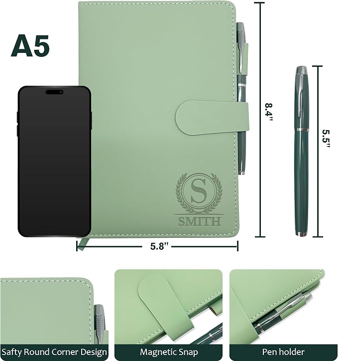Personalized Notebook with Gifts Box and Pen, Engraved Monogrammed Leather Journal, Custom Gifts for Women, Men, Engraved Journals To Write In, Birthday, Friend, Mom, Corporate, Business Gift
