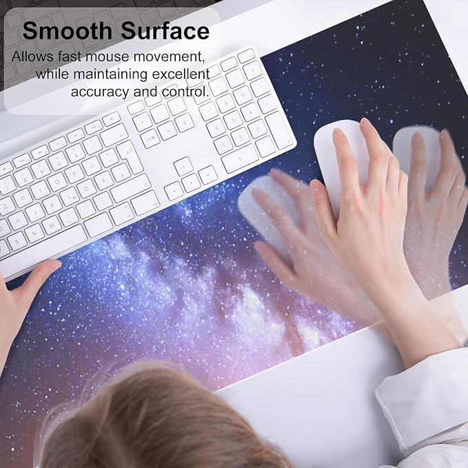 QiyI Large Desk Pad, Milky Way Mouse Pad Desktop Decor, Waterproof PU Leather Desk Cover Protector, Desk Accessories for Office Home Work Writing Gaming 31.5" x 11.8" - Blue Galaxy