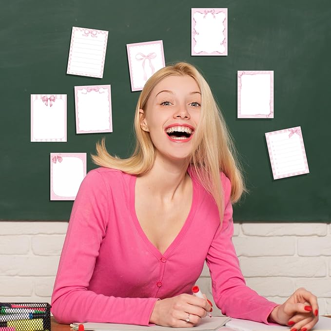 Coquettte Pink Bow Sticky Notes - 9 PCS Pink Post It Notes Coquettte School Supplies Aesthetic Self Stick Note to Do List Memo Pads Office Stationery for Women Girls Girly 3x3 Inches