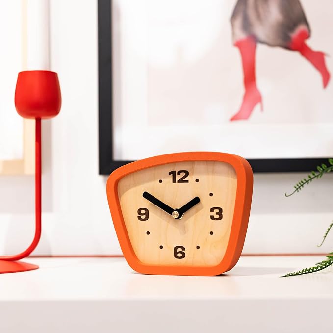 Handcrafted Mid-Century Modern Clock – Silent Movement for Desk, Table & Mantel, No-Ticking Analog MCM Decor | Made in USA