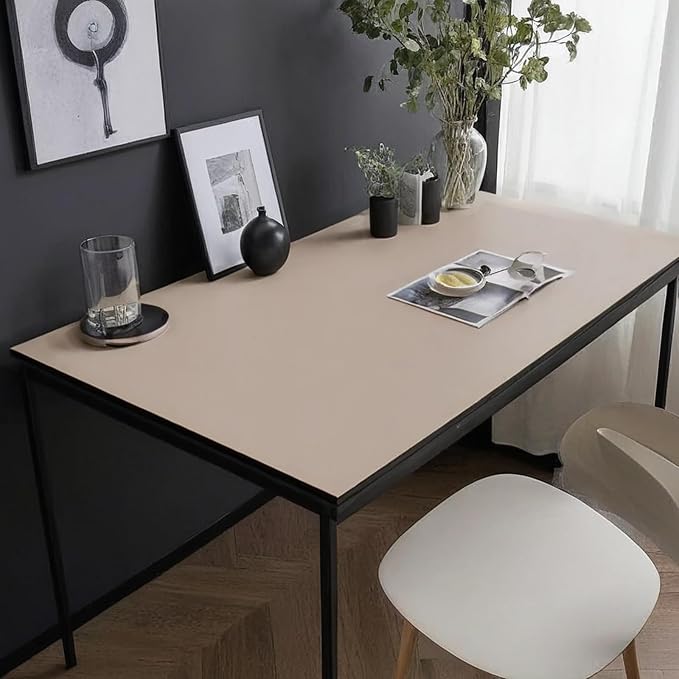 Leather Table Cover,1.8mm Thick,24x48 Inch,Table Protectors for Rectangle,Waterproof Desk Pad, Scratch - Resistant Craft Mat for Dining Table, Office Desk and Art Station (Taupe+Silver Gray)