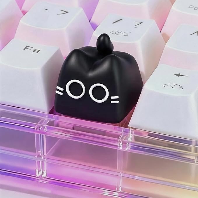 Artisan Keycaps, Cute Cat Custom Key Caps for MX Mechanical Keyboard, Resin Handmade 1U Replacement for Esc Arrow Keys (Black cat)