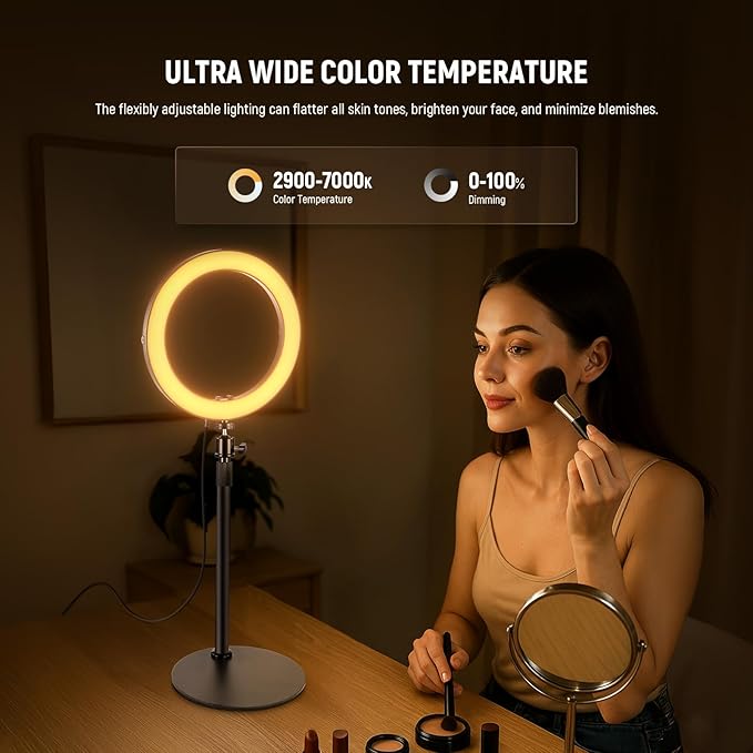 NEEWER 10" 20W LED Ring Light with Desk Stand Phone Holder for iPhone Laptop, Bi Color 2900K-7000K, USB C PD Input, CRI97+ 1660LX/0.5m, Selfie Makeup TikTok Recording Video Conference Lighting, RH10B