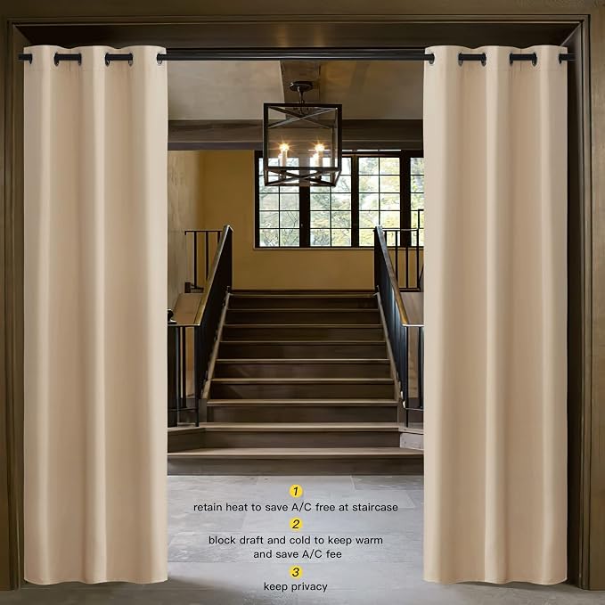 NICETOWN Doorway Curtains, Room Darkening Curtain and Drape Energy Efficient Warmth Grommet Curtain for Office & Classroom (Biscotti Beige, Sold Individually, 42 inches Wide by 84 inches Long)