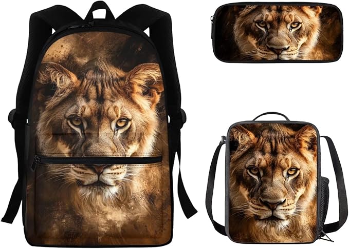3D Leopard Printed Backpack for Boys 8-12 Cool School Backpack Set with Lunch Box and Pencil Bag Kids Large Capacity Bookbag Set Back to School Supplies