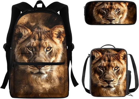 3D Leopard Printed Backpack for Boys 8-12 Cool School Backpack Set with Lunch Box and Pencil Bag Kids Large Capacity Bookbag Set Back to School Supplies