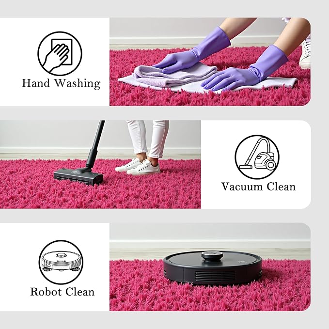 Area Rugs 9x12 Living Room, Large Area Rug Shaggy Carpet Soft Plush Furry Bedside Rug, Machine Washable Area Rugs for Bedroom Home Decor Non-Slip(9 x 12, Hot Pink)