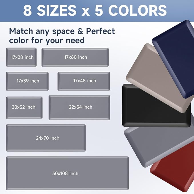 4/5 Inch Thick Kitchen Mats for Floor, StepRite Kitchen Rug for Standing Desk, Non-Slip, Thicker, Stain & Water Resistant, Comfort Anti Fatigue Floor Mat for Home, Kitchen, Office - Grey,70 * 24''
