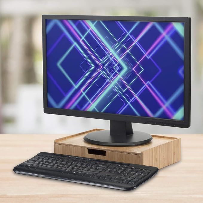 Mobilevision Large Bamboo Drawers (Set of 2) For Monitor Stand & Stackable Storage Solution for office products pens, pencils, scissors, notepads, business cards and more