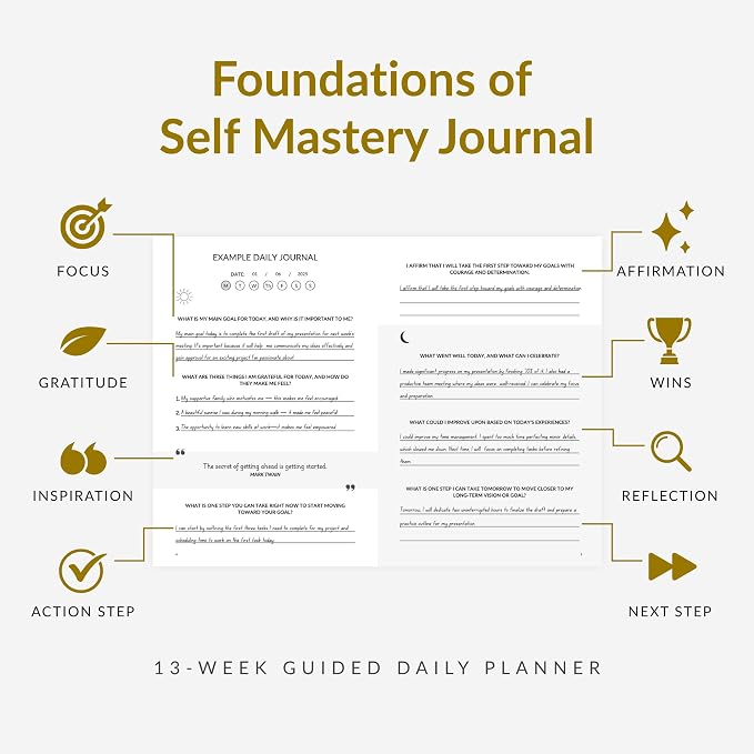 Foundations of Self Mastery Journal – Guided Daily Planner for Men & Women | Goal Setting, Gratitude, Manifestation, Affirmation, Reflection, Mindfulness, Productivity & Personal Growth (White)