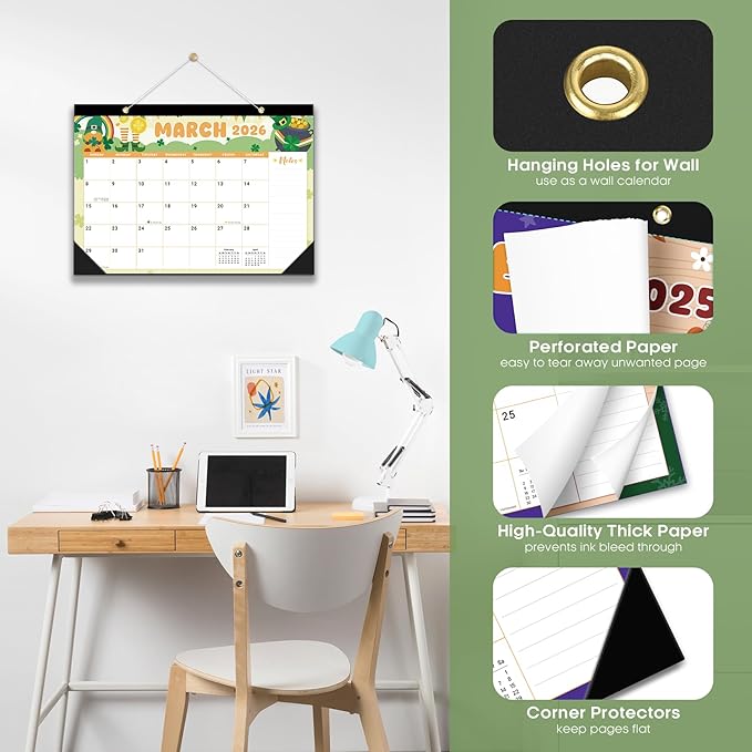 Desk Calendar 2026-2027, 21-Month Calendar Runs Unitl June 2027, Large 17" x 12" Monthly Desktop & Wall Calendar for Home & Office - Watercolor Festival