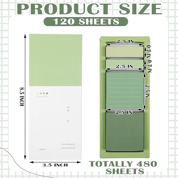 Aesthetic Stationery Set Supplies Sticky Notes Set 6 Mini Correction Tapes 6 Retractable Black Ink Pens 0.5mm Fine Point Paper Corrective Pen Self Stick Index Tabs(Green)