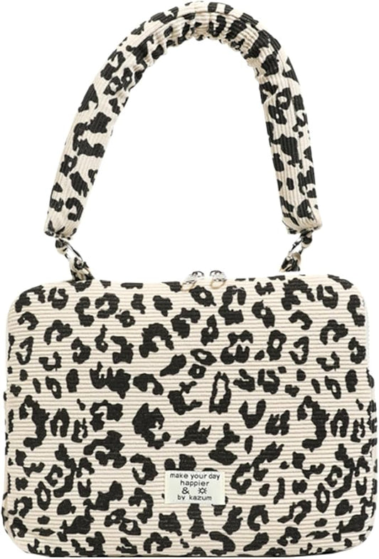 Leopard Print Laptop Case 11, 13,15 Inch Quilted Laptop Sleeve Soft Protective Cheetah Computer Sleeve for MacBook (Beige, with Strap, 11 Inch)