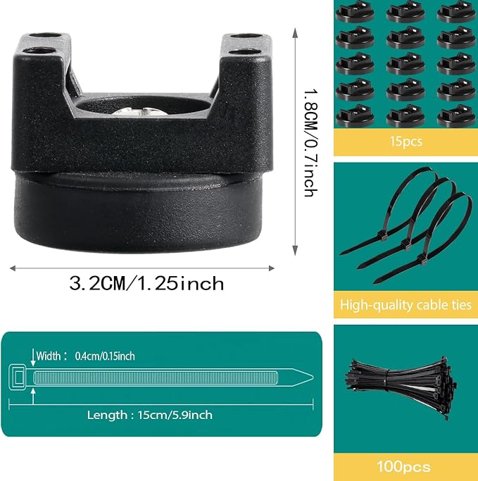15 Pcs zbab1 Magnetic Zip Tie Mount Base, 45LBS Strong Magnetic Wire Holder & Cable Clips,Magnetic cable management for cars, offices, homes, and boats Diameter 32mm