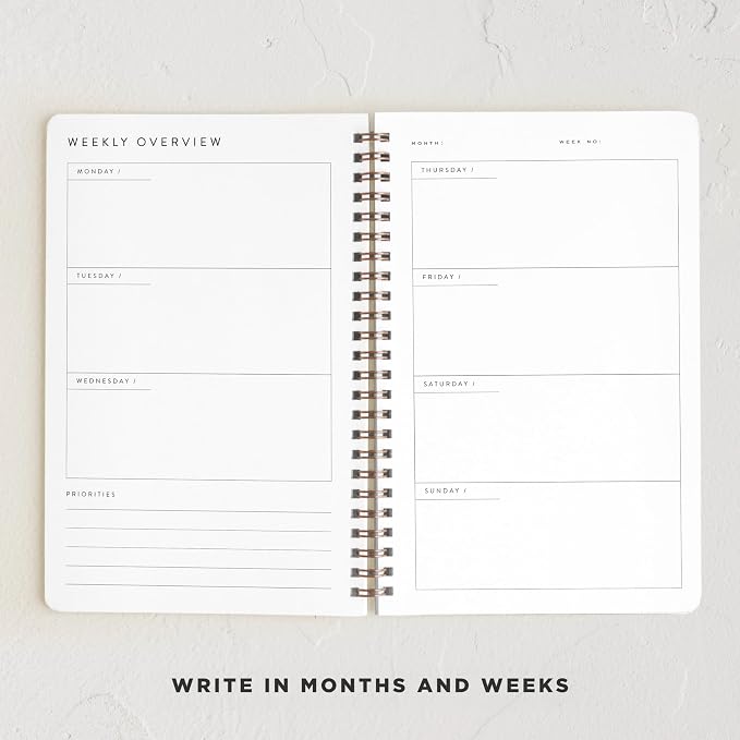 Minted Botanical 2026 Weekly & Monthly Undated Planner, 5.5" x 8.5" Floral Spiral Bound Planner Notebook for School, Work, 132 Pages, Undated Monthly & Weekly Layouts with 2026–2027 Reference Calendar