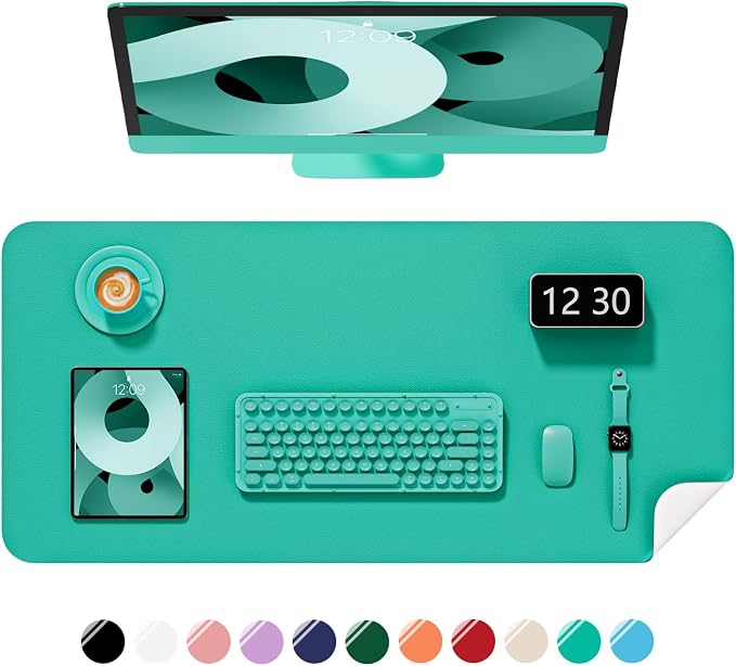 Desk Pad, 23.6" x 13.8" PU Leather Non-Slip Desk Mat Large Mouse Pad for Desktop, Waterproof Laptop Computer Writing Mat for Office, Home, Work, Gaming, Light Green