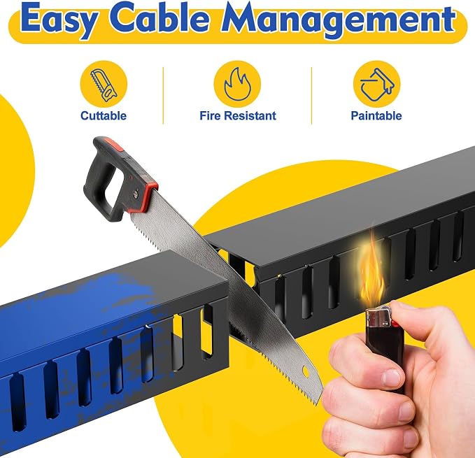 Open Slot Wiring Raceway Cable Duct,Cable Management Cord Track | 123" open slot cable raceway,Black 1.57x1.57",8 pcs desk wire channel to hide computer cables and cords