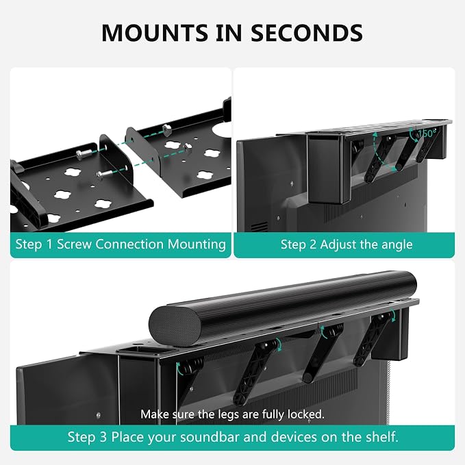 WALI Soundbar Mount, No Drilling TV Top Shelf with 2 Storage Boxes, Floating Monitor Shelves for Router, Cable Box, Game Console Storage, TV Remote Holder, Up to 5.5Lbs, 17.3"x4.3"(TSH004-2B), Black