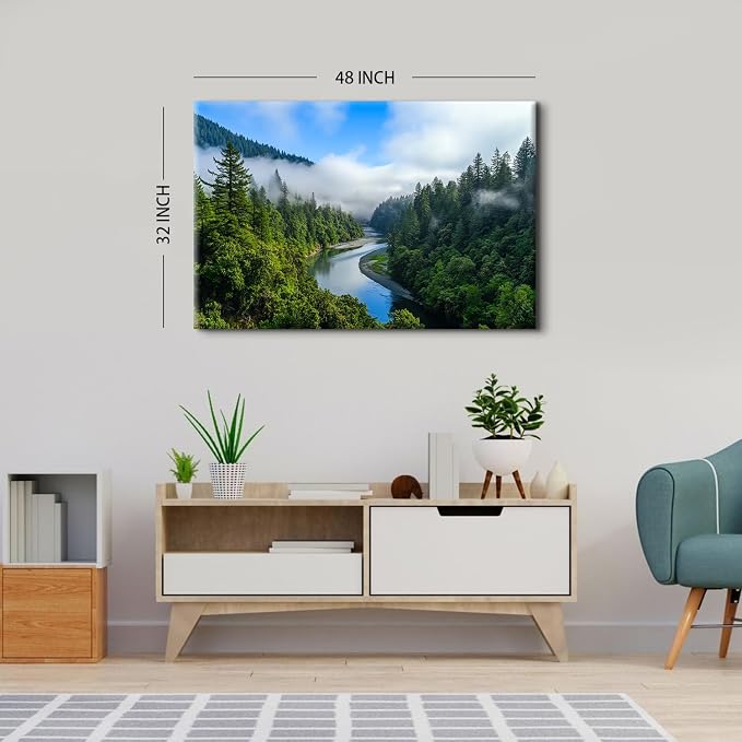 Mountain Forest Wall Art Large Wall Decor for Kitchen California Redwoods Pine Trees Pictures Wall Decor Misty Rainforest Scenery Paintings Canvas Prints Yosemite Artwork Bathroom Decorations 32x48"