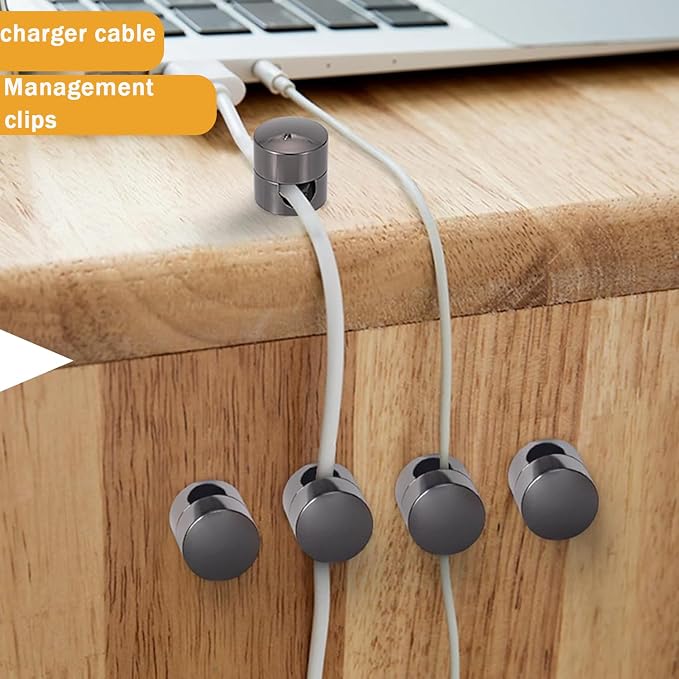 6 Sets Charger Cord Holder, Glossy Black Metal Adhesive Cable Management Clips,Adjustable Phone Cable Anchor Holders,Wire Organizer for Desk, Wall, Home, Office, nightstand, Dresser, Chandelier