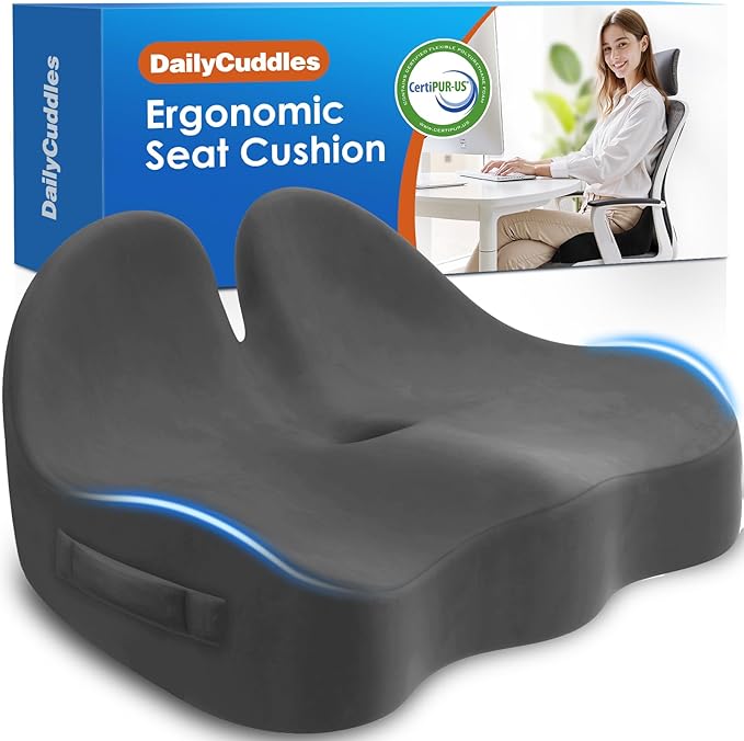 Seat Cushion, Chair Cushions, Memory Foam Office Chair Cushion | Hip & Sciatica & Tailbone Pain Relief, Long Sitting Comfort for Office Chairs/Desk Seats/Wheelchair (Large, Grey)