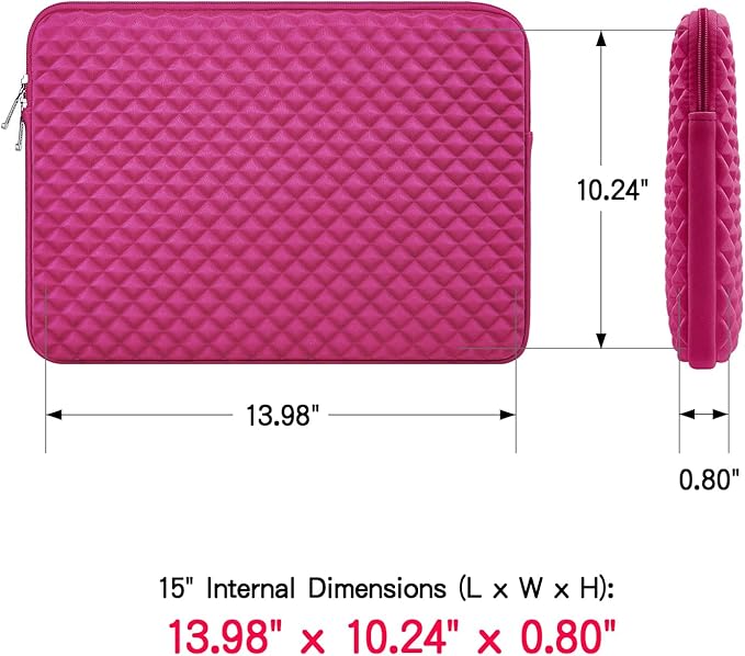 RAINYEAR 15 Inch Laptop Sleeve Diamond Foam Shock Resistant Padded Case Fluffy Lining Carrying Bag Compatible with 15.4" MacBook Pro/Air, Surface Laptop 3/4 15", New XPS 15 Touch (Deep Pink)