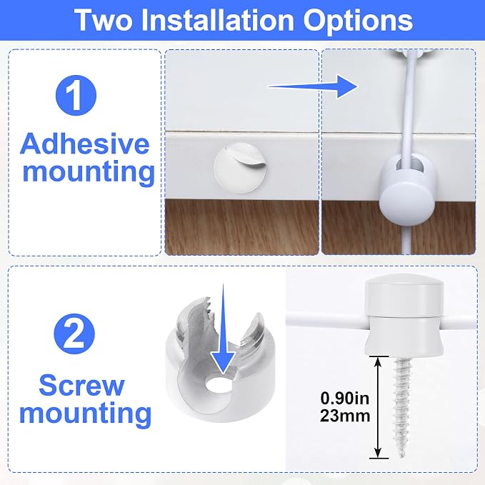 SmallCat 3 Sets Charger Holders for Cords, White Adjustable Cable Anchor Holders, Adhesive Metal Cord Clips, Cable Management Wire Organizers for Desk, Office, Nightstand