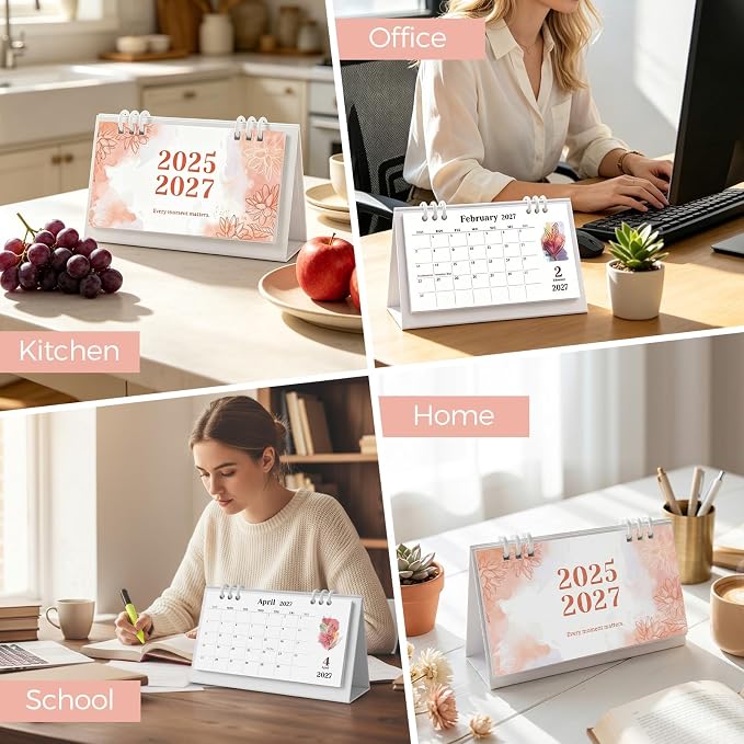 KONVINIT Small Desk Calendar 2025-2027, Aesthetic 2026 Desk Calendar - 6.3" x 3.1" - Runs From July 2025 Until June 2027, 24 Months Mini Desktop Calendar for School, Home and Office Supplies