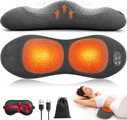 Upgraded 3-in-1 Triple Fusion Back Massager, Cordless Lumbar Support Pillow | with Heat, Massage, Electric Stretch for Pain Relief, Lower Back Massager with 3000mAh Rechargable for Bed Office Chair Car