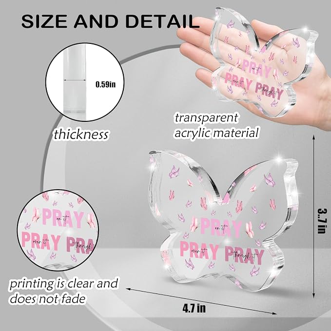 Pink Christian Gifts for Women, Religious Plaques Christian Woman Decor Gifts, Modern Home Office Room Bathroom Bedroom, Pray On It Over It Valentines Day Decor for Teacher Boss Friend (Butterfly)