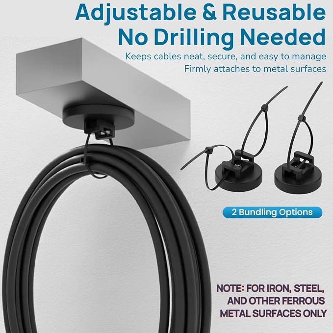 225 Pieces Magnetic Cable Ties Set, 25 Magnetic Zip Tie Mounts with 200 Cable Ties, Strong Wire Holder Cables Management, Multipurpose Electrical Cord Holders Organizer (31mm)